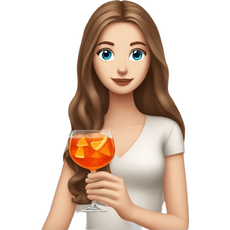 white girl with long brown hair and with blue eyes drinking an Aperol Spritz  emoji