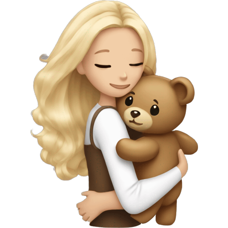 blonde balayage hair girl hugs a teddy bear emoji