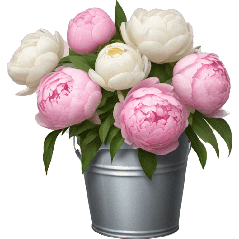 Bucket of pink peonies and white roses emoji