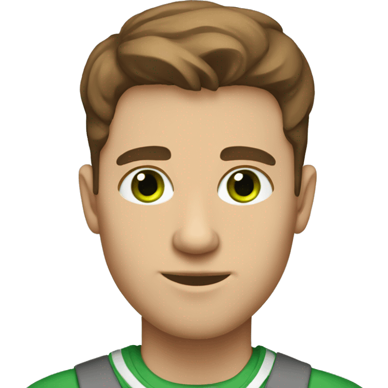 light-skinned man with green eyes and styled brown hair preparing for an exam emoji