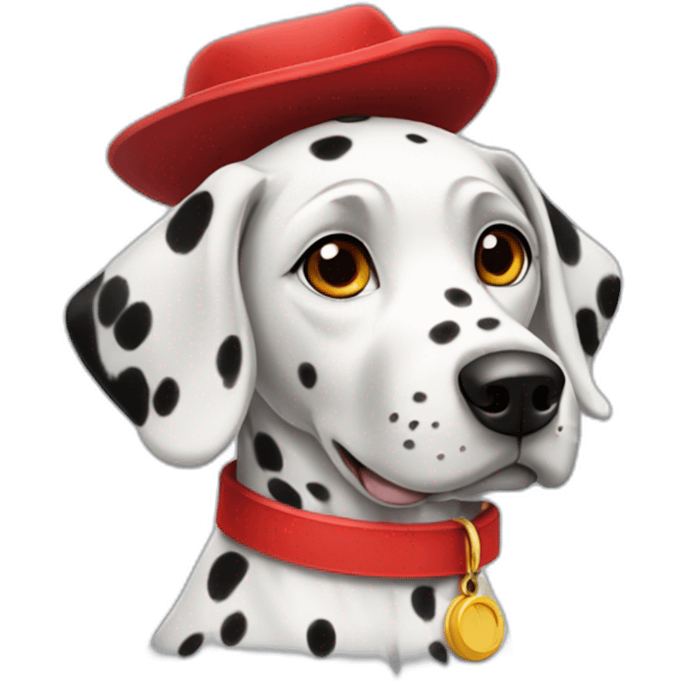 Dalmatian wearing a red hat and collar emoji