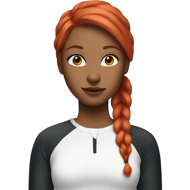 1 woman with red hair and sporty style and a black and white cat emoji