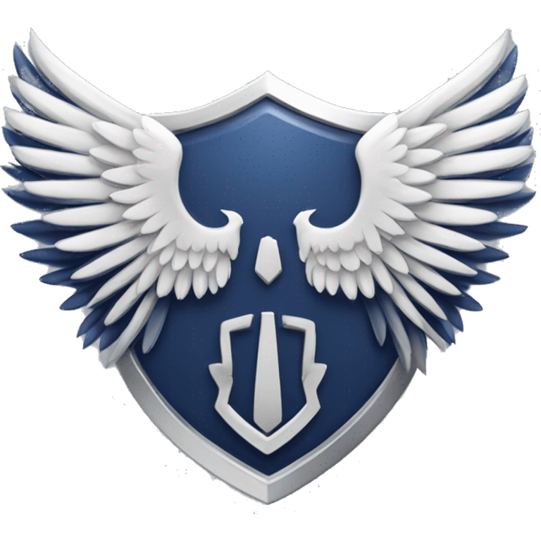 The Wings of Freedom emblem shows two layered wings—one navy blue and one white—facing outward on a light gray shield. Each wing has sharp, pointed feathers, symbolizing freedom and strength. emoji