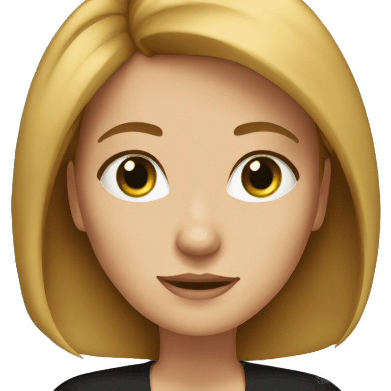 executive woman, straight golden brown hair, green eyes, black dress emoji