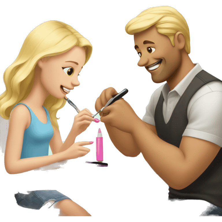 blonde daughter gives blonde dad a manicure emoji