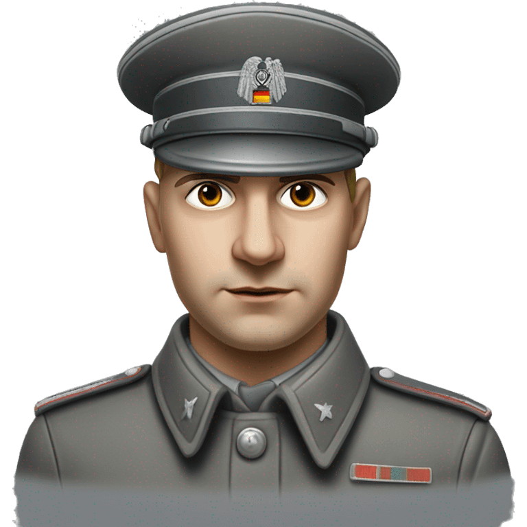 photorealistic 30 years old german soldier the middle of the XX century gray uniform detailed face with wrinkles, closed mouth, small eyes  emoji