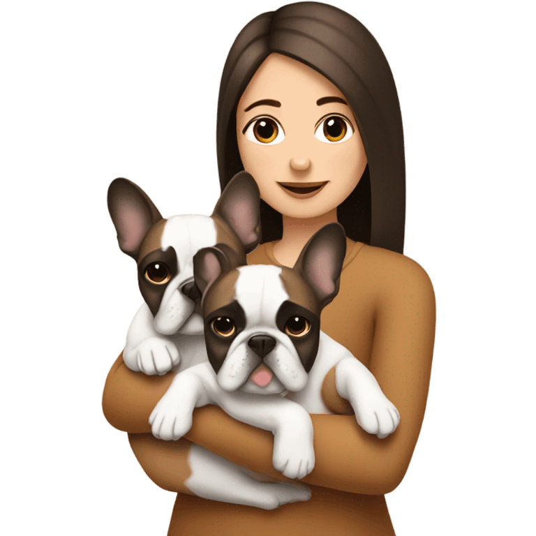 media length brunette girl cuddling two french bulldogs  emoji