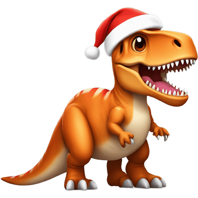 Trex with a Santa hat emoji