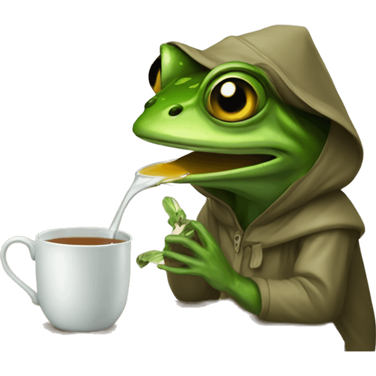 frog drinking tea using a hood emoji