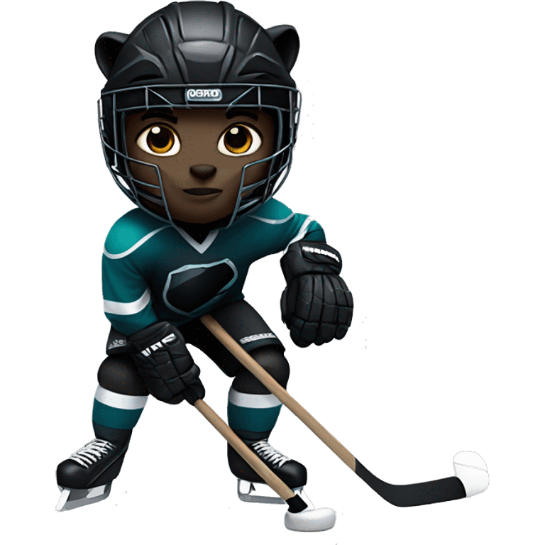 Black panther playing hockey emoji