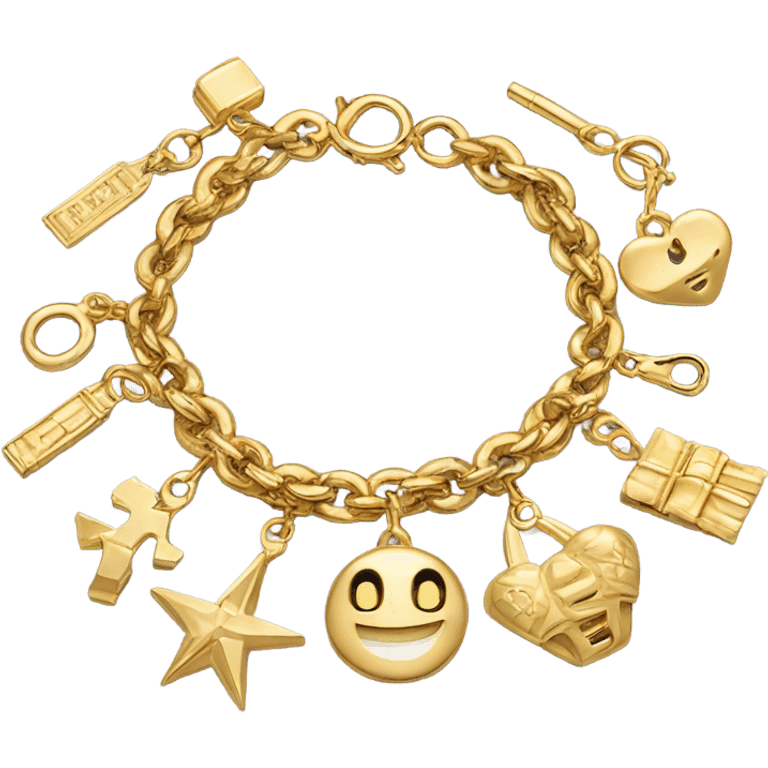 Realistic, gold charm bracelet with gold charms emoji