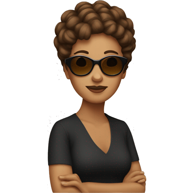 Queen emoji with short brown hair and sunglasses emoji