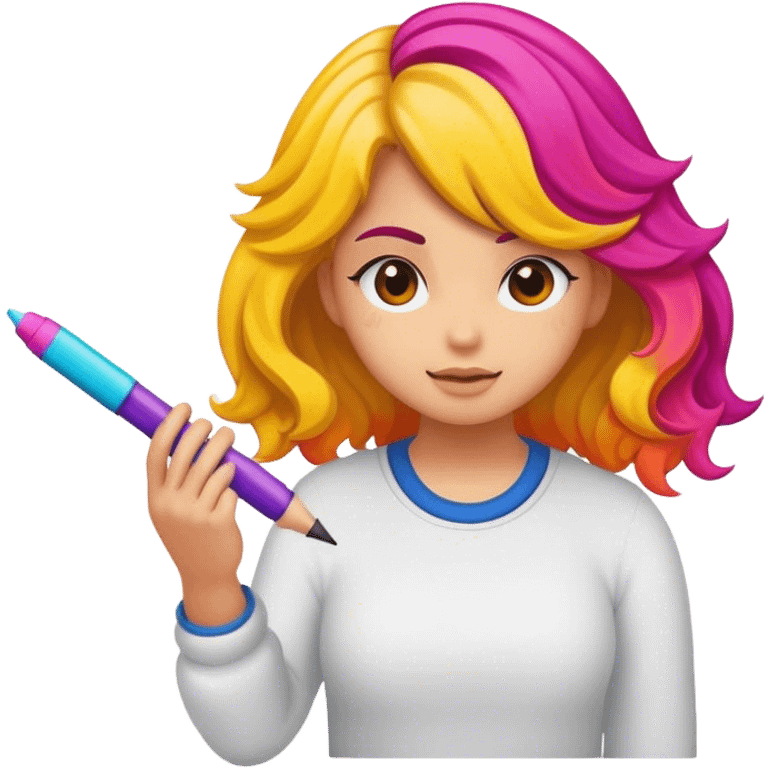 chica de cabello ondulado estudiando motivada emoji