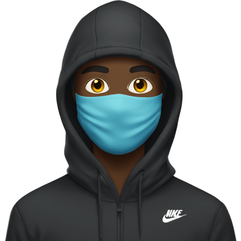 Black man wearing ski mask with the nike hoodie emoji