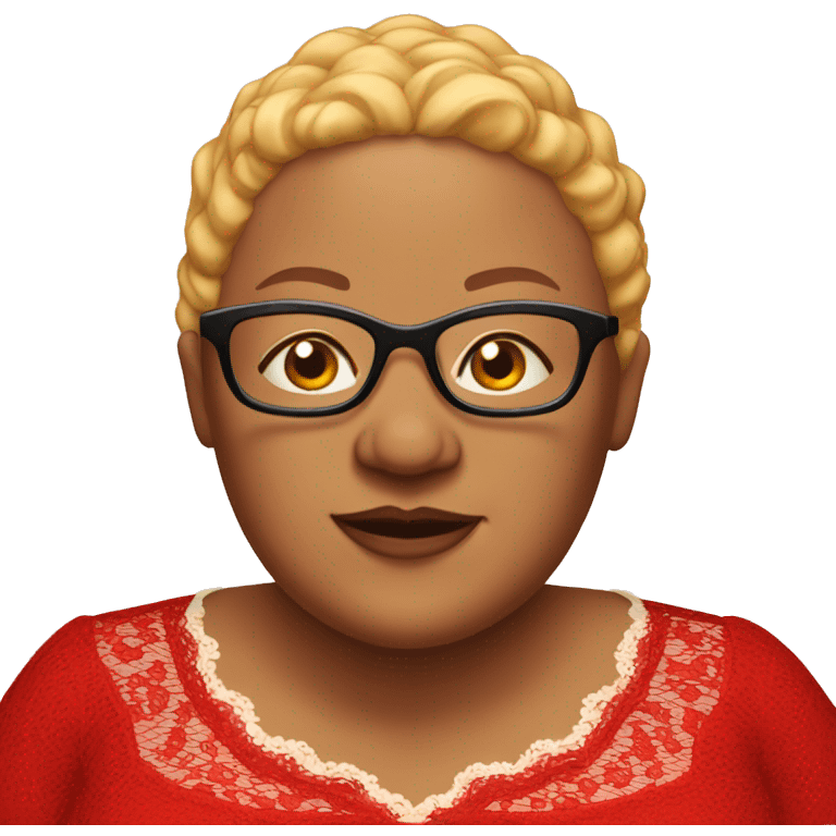 bald fat female with glasses in her 40s in red lace emoji