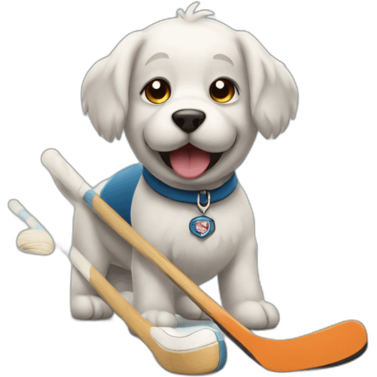 Dog playing hockey emoji