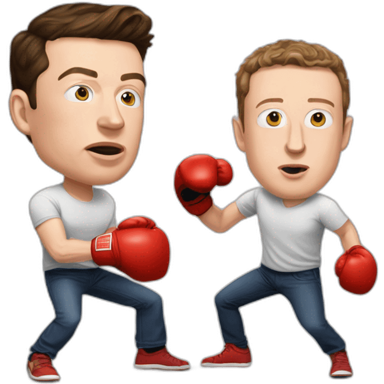 elon musk & mark zuckerberg boxing - elon musk knocked out on the floor with zuckerberg towering over him emoji