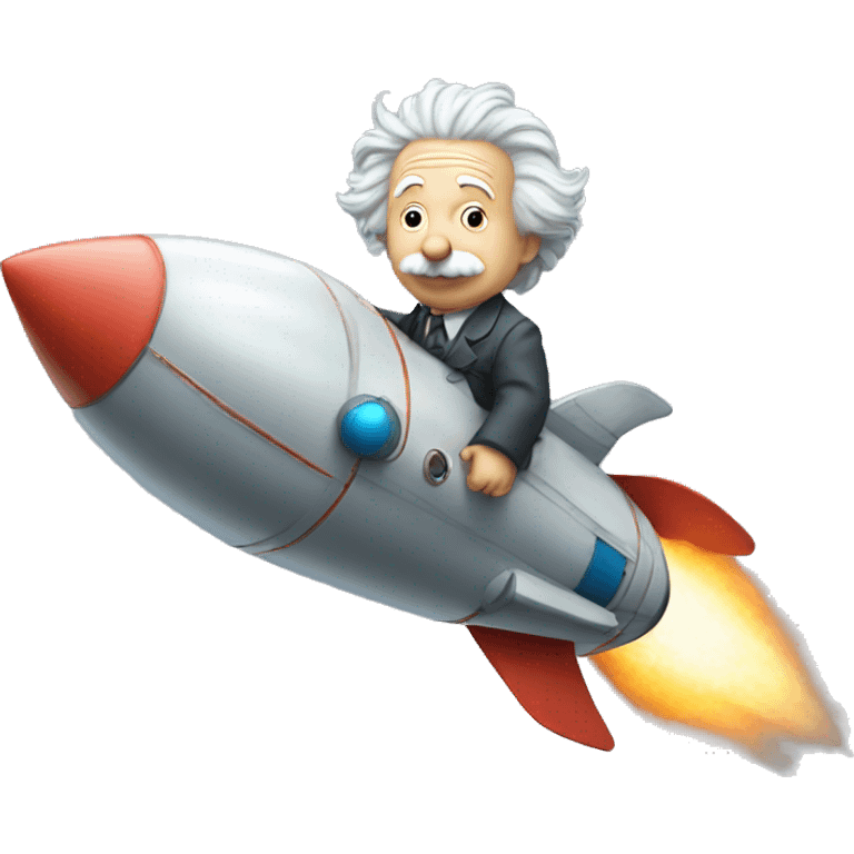 Albert Einstein riding a rocket to the moon emoji