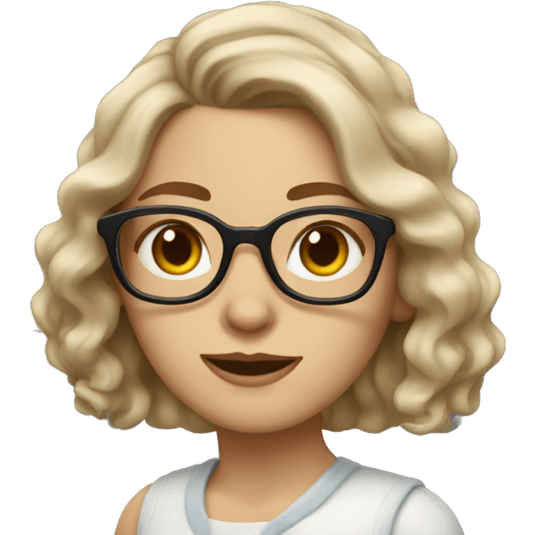 white woman, slightly brown hair, cat eye spectacles, wavy hair emoji