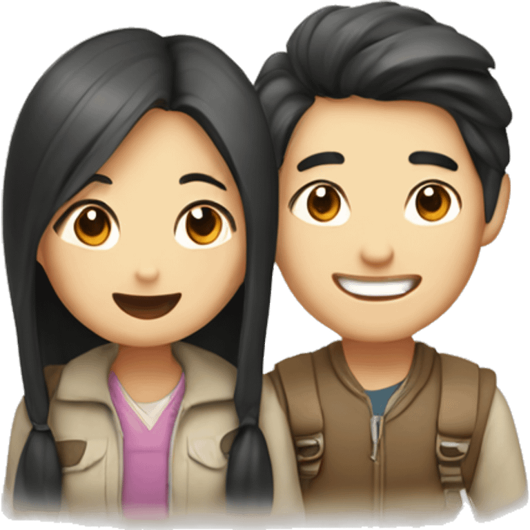 Cute Asian couple (girl with long hair) excitedly traveling  emoji