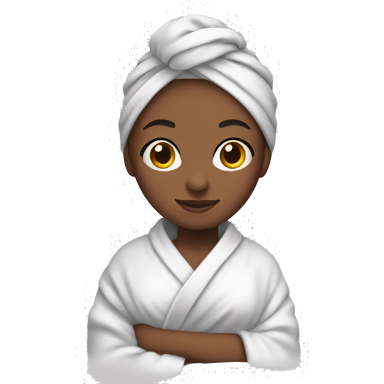 Girl in robe with hair wrapped in towel emoji