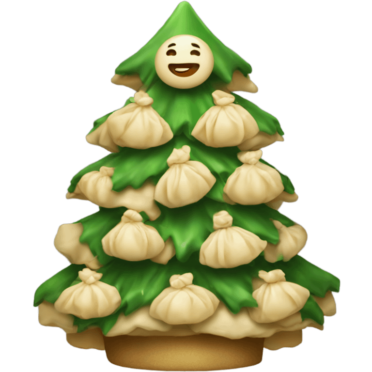 A Christmas tree decorated with dumplings emoji