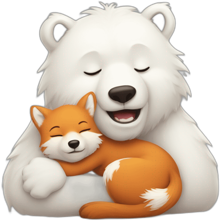 white Bear lovely hugs a fox emoji