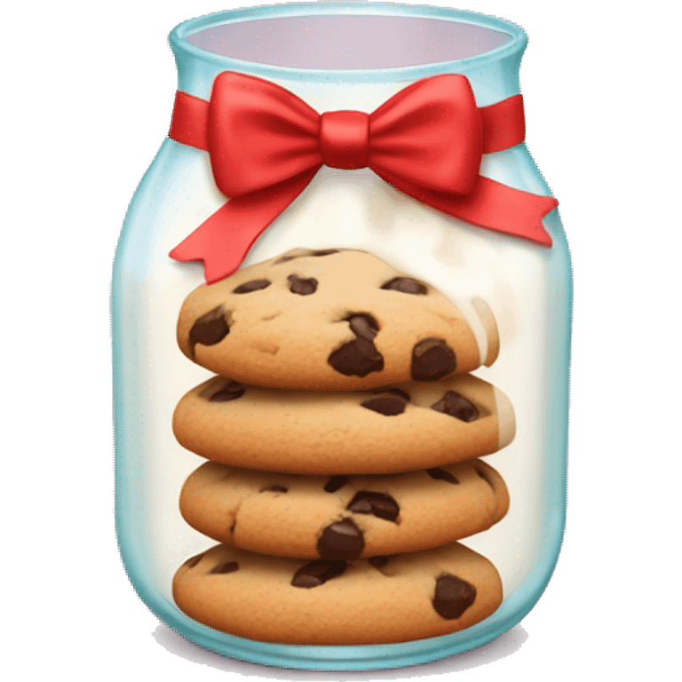 Cookies with milk and red bow around glass emoji