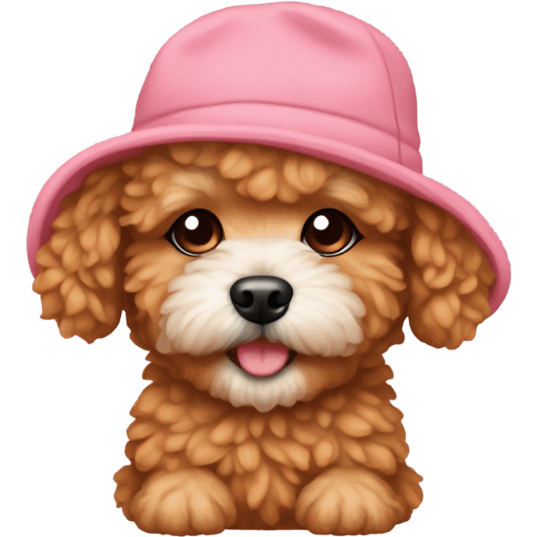 Ginger maltipoo puppy wearing a bear hat emoji