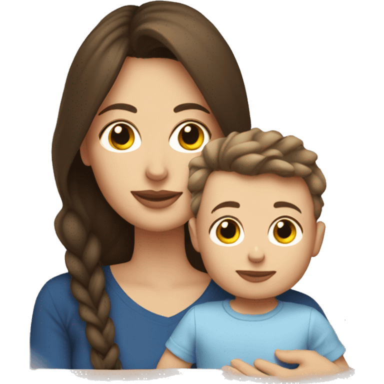 White Brunette mom with baby boy emoji