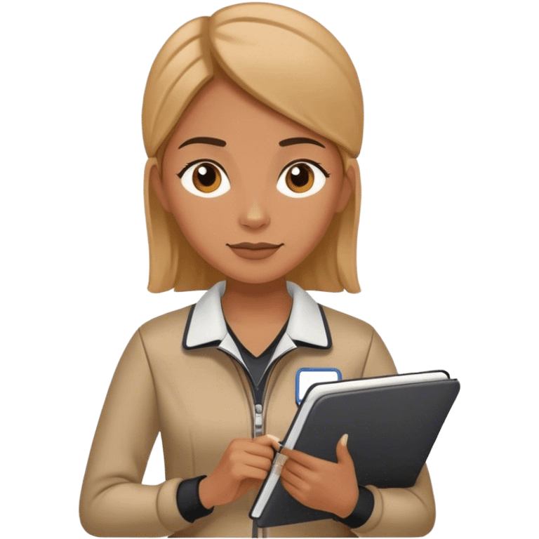  female sport coach with coach wear and holding a notebook emoji