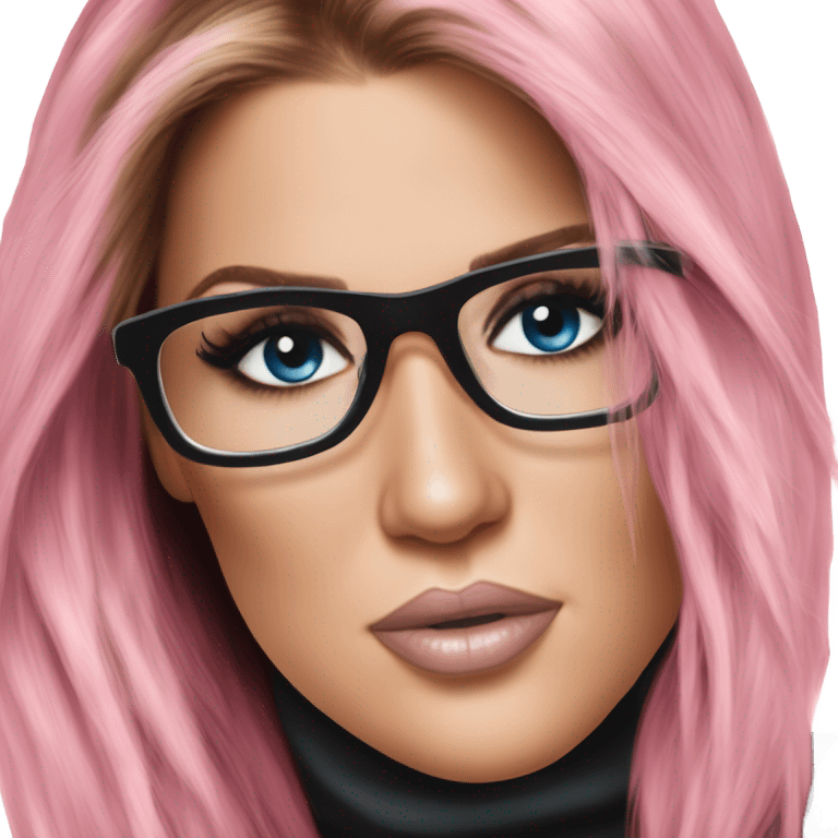 Photo Realistic khloe kardashian stylish pink hair BLUE eyes and glasses rock chick emoji