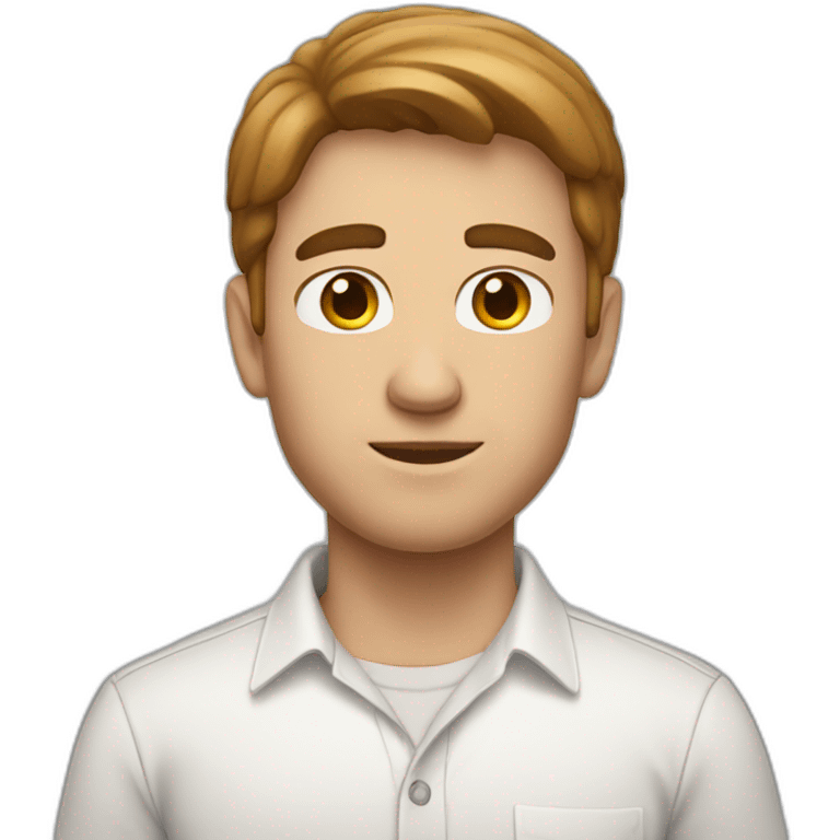 White Man standing with brown hair and white shirt emoji