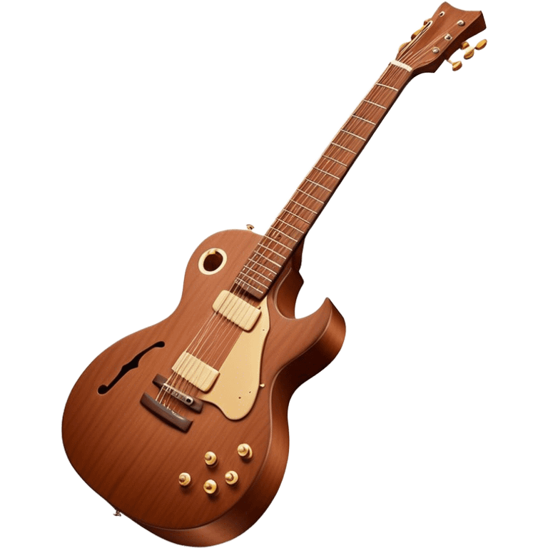 Cinematic Realistic Guitar, smooth mahogany body with deep wood grain, metal strings catching soft reflections, intricate tuning pegs gleaming subtly, warm light accentuating the contours, glowing with the warmth of music and craftsmanship. emoji