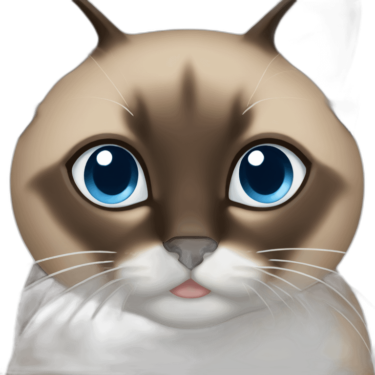 Brown and black siamese Cat with blue eyes and white chin emoji