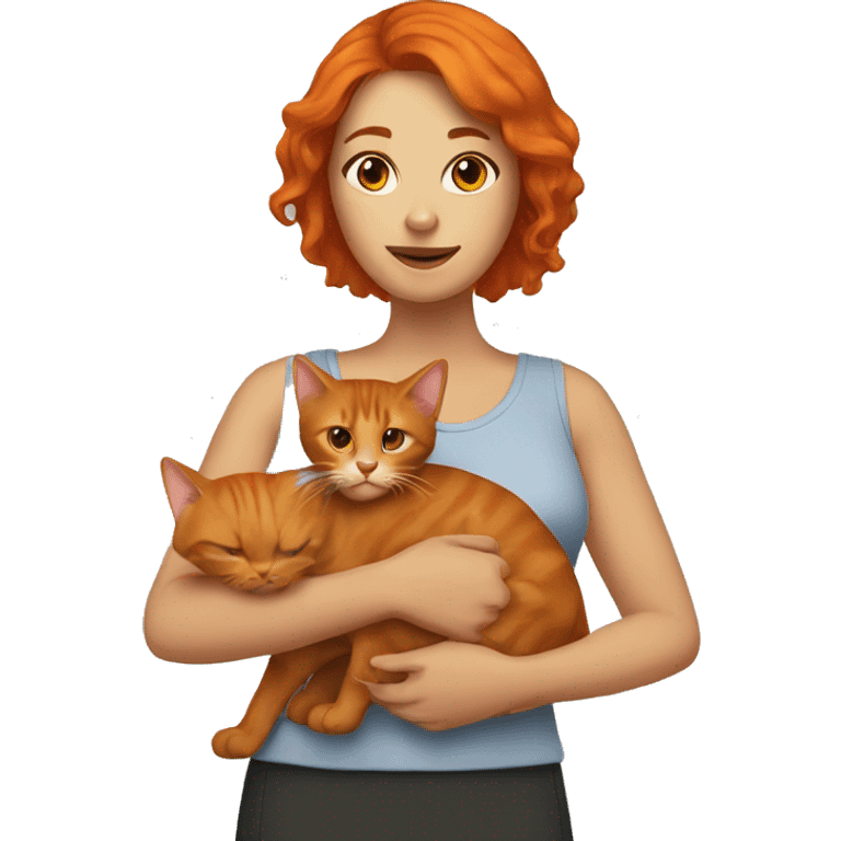 Red haired woman holding brown and orange cat emoji