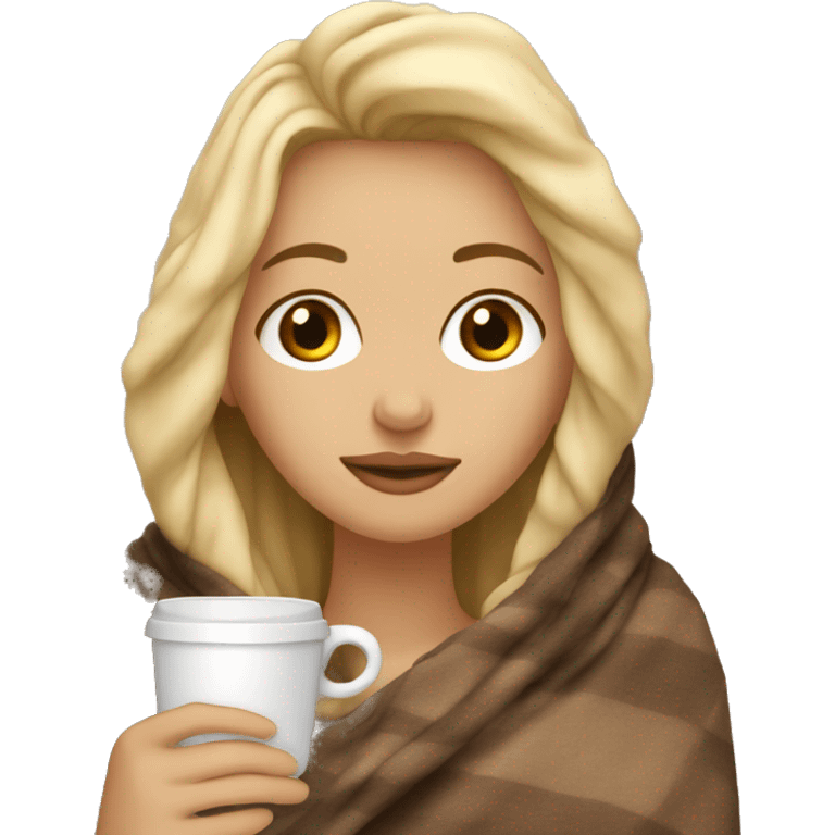 girl inside a blanket sipping coffee eyes closed blonde hair tan skin  emoji