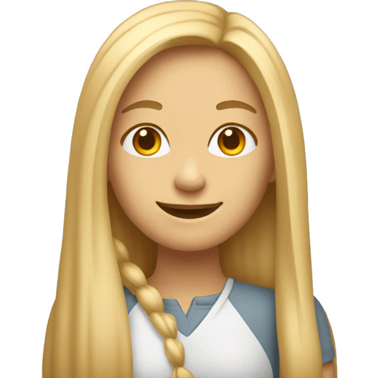 An emoji of a woman with long, straight blonde hair, smiling with a friendly expression emoji