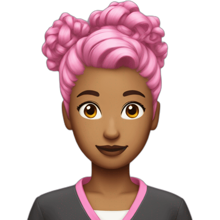 Pink hair messy bun uniform emoji