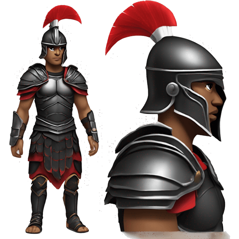 Fantasy spartan warrior male wearing detailed black armor with a red plumed helmet
 emoji