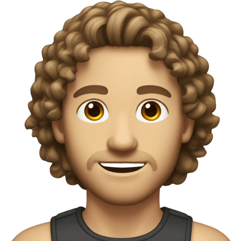 Caucasian male, shoulder length curly brown hair, brown glass stubble emoji