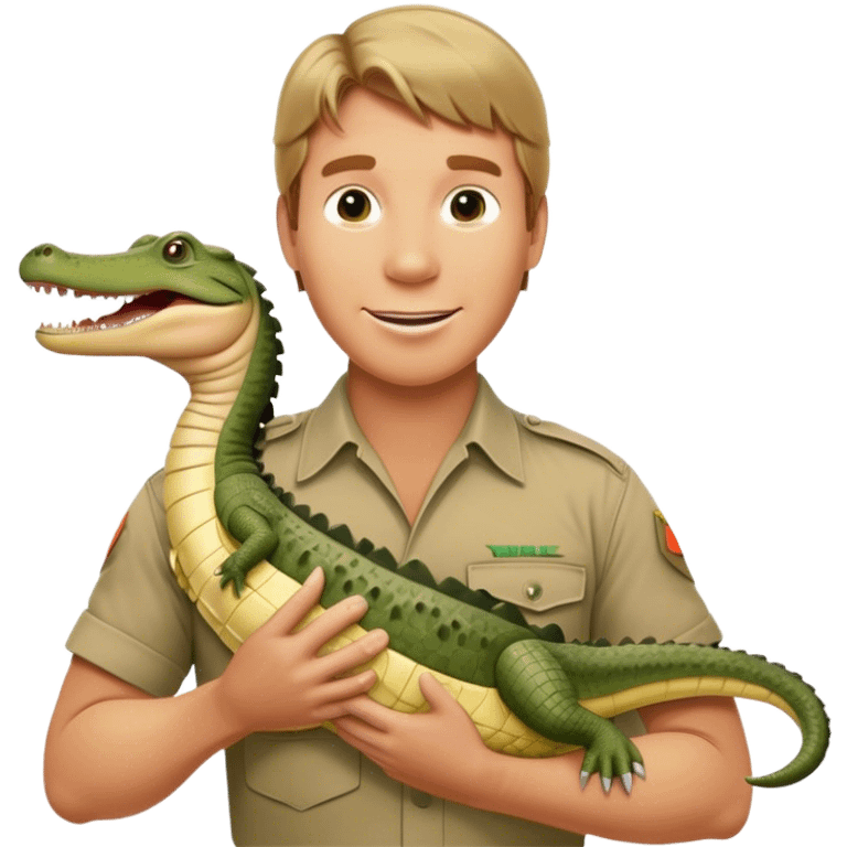 Cinematic Realistic Steve Irwin Portrait Emoji, in his signature khaki attire, holding a crocodile or giving an excited thumbs-up. The scene is lit with vibrant, natural sunlight, emphasizing his adventurous spirit and deep connection to nature. emoji