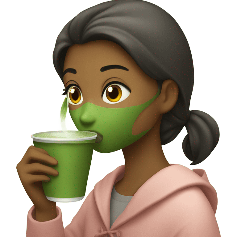 Girl drinking macha tea  emoji