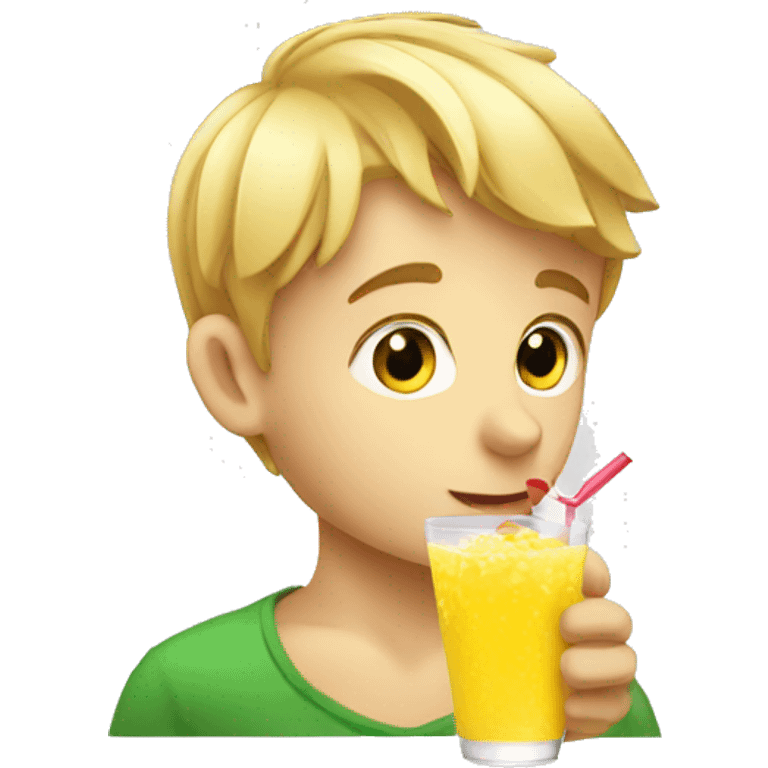 A blonde boy sucking juice with a straw, profile view emoji