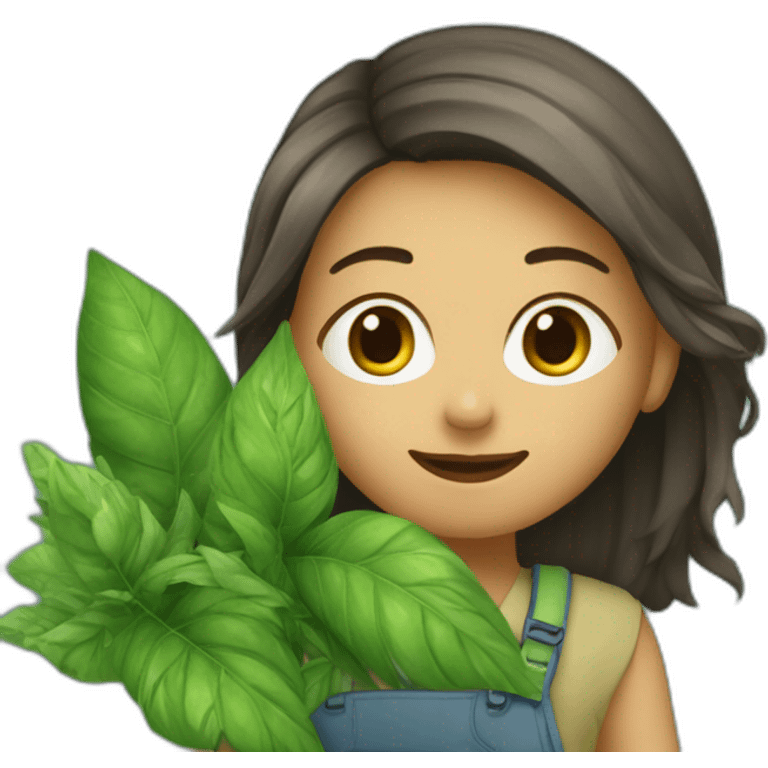 jeune fille entourée de plantes emoji