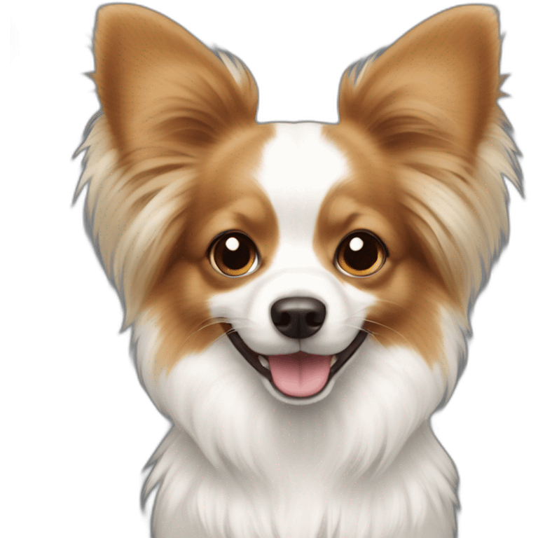 papillon dog white short hair with light brown ears smiling emoji