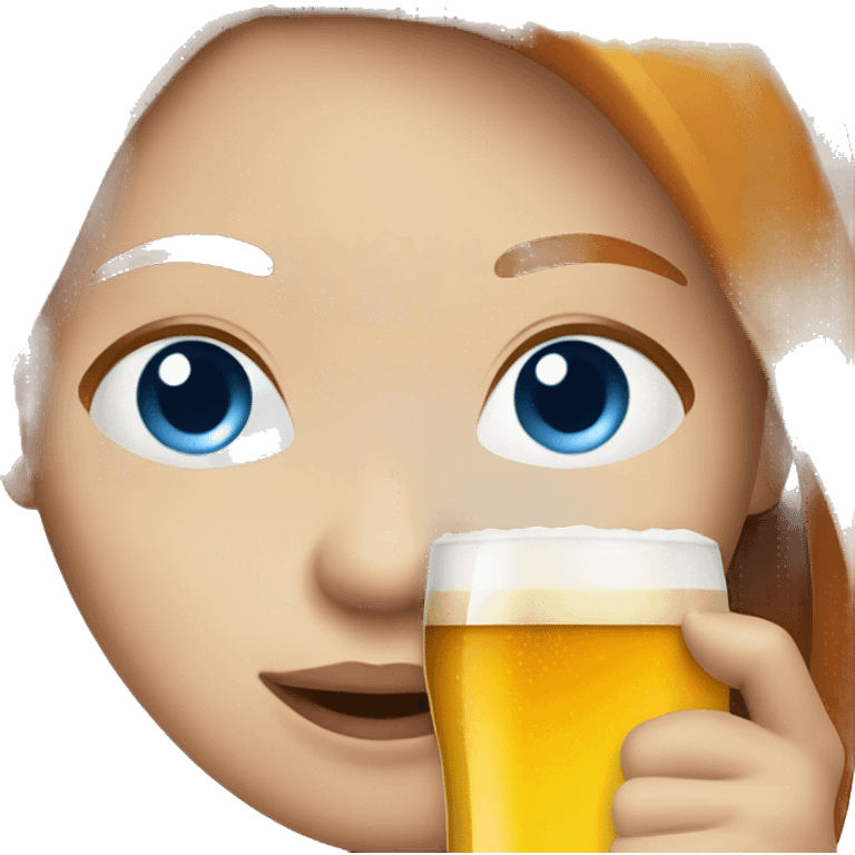 Ginger straight hair and blue eyes woman drinking beer emoji