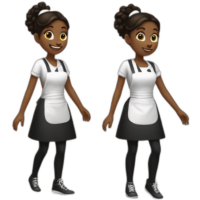 girl in a white T-shirt and a completely black apron dances emoji