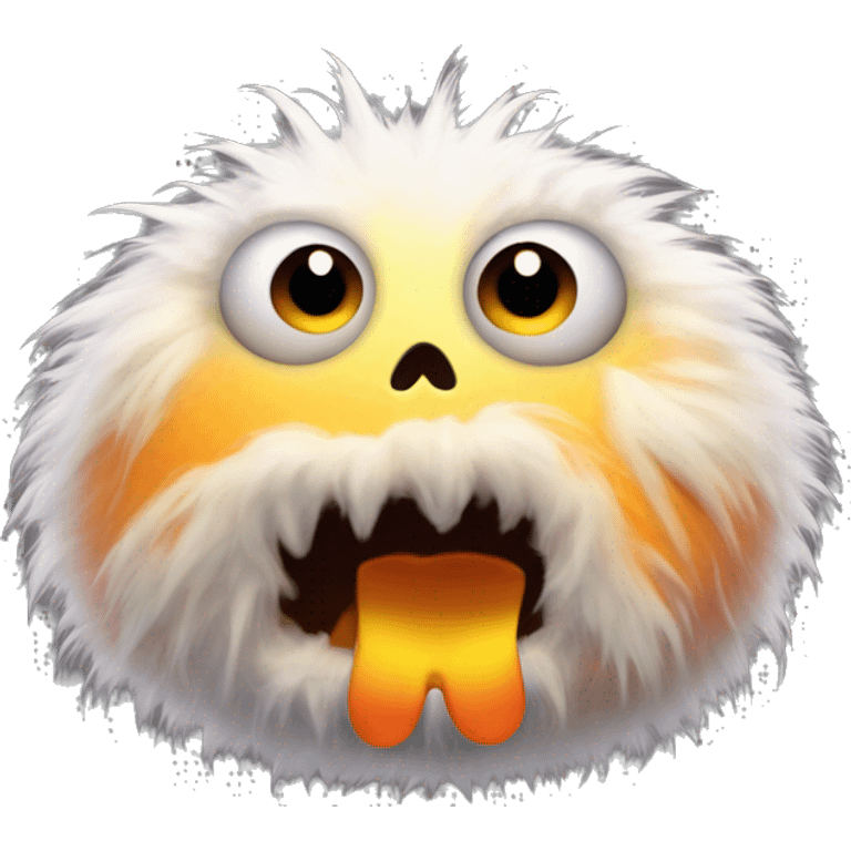 Fluffy furry candy corn monster round with big eyes emoji