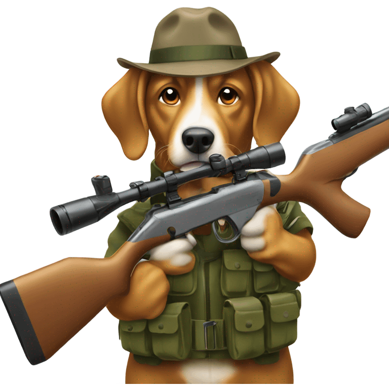 Dog with rifle hunting ducks emoji